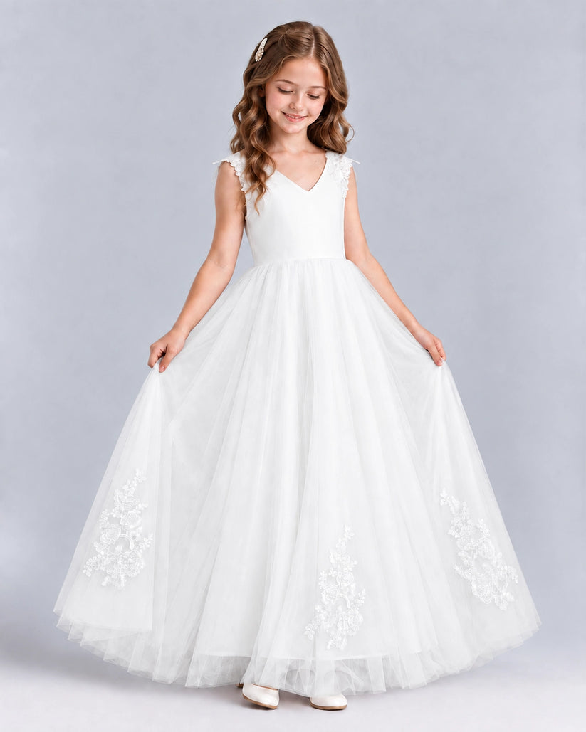Ivory Ball Gown Flower Girl Dresses Side