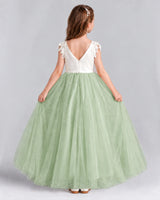 Sage Green Ball Gown Flower Girl Dresses Back