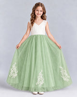 Sage Green Ball Gown Flower Girl Dresses Front