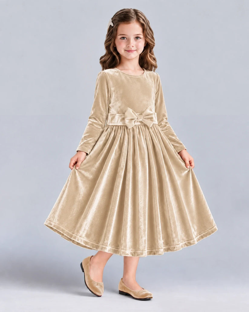 Champagne A-line Girls Formal Dresses Front