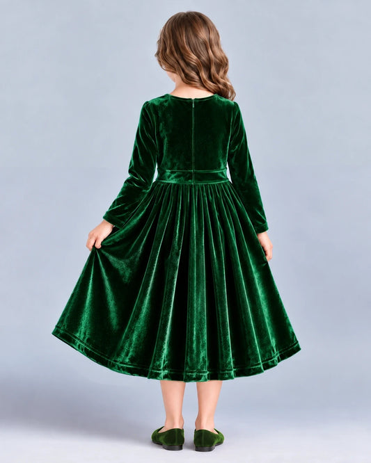 Dark Green A-line Girls Formal Dresses Back