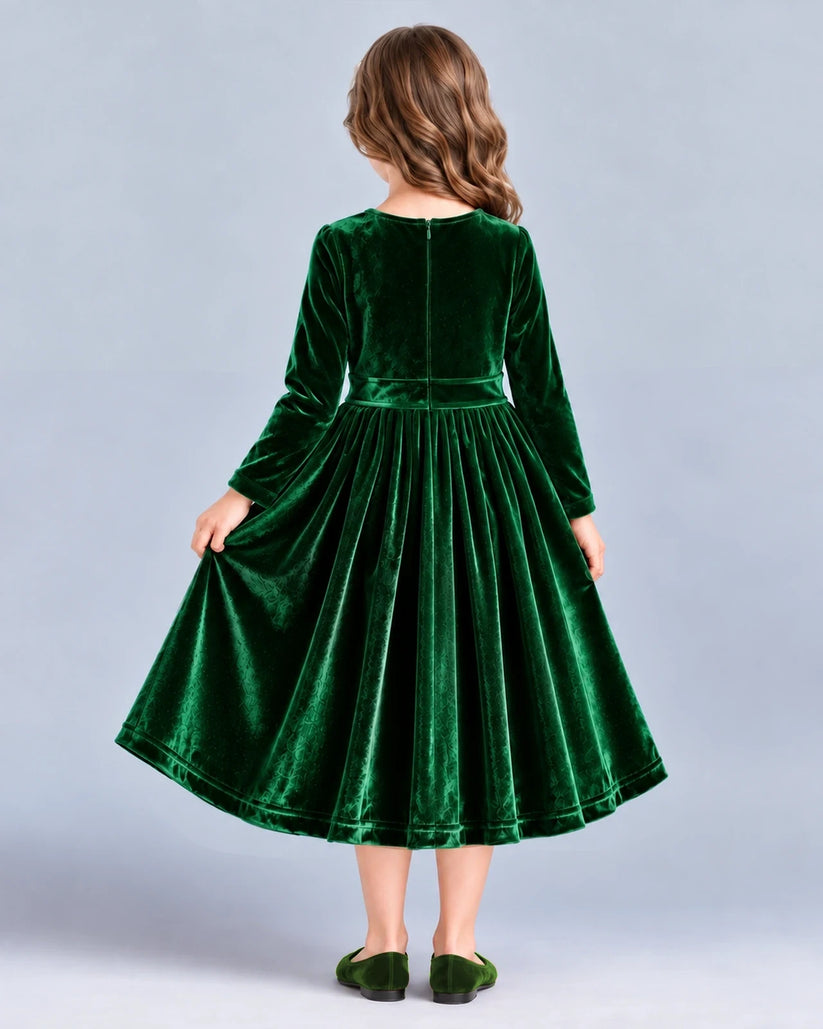 Dark Green A-line Girls Formal Dresses Back