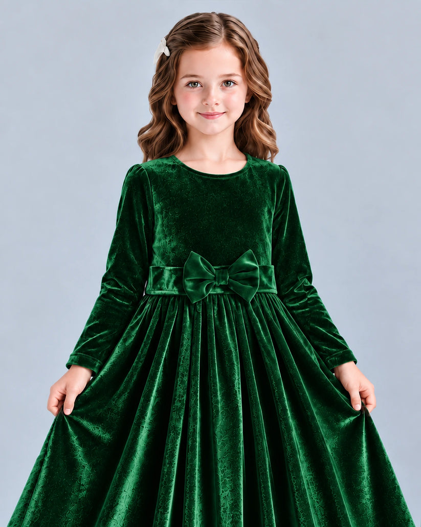 Dark Green A-line Girls Formal Dresses Detail