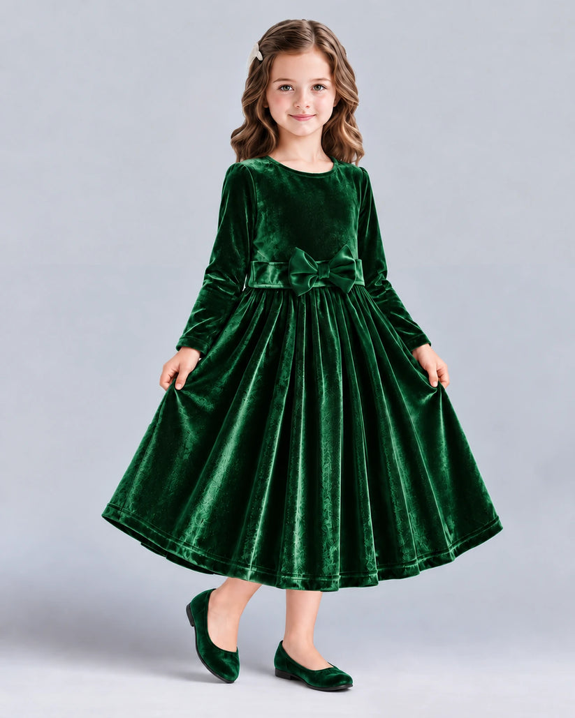 Dark Green A-line Girls Formal Dresses Front