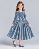 Dusty Blue A-line Girls Formal Dresses Front