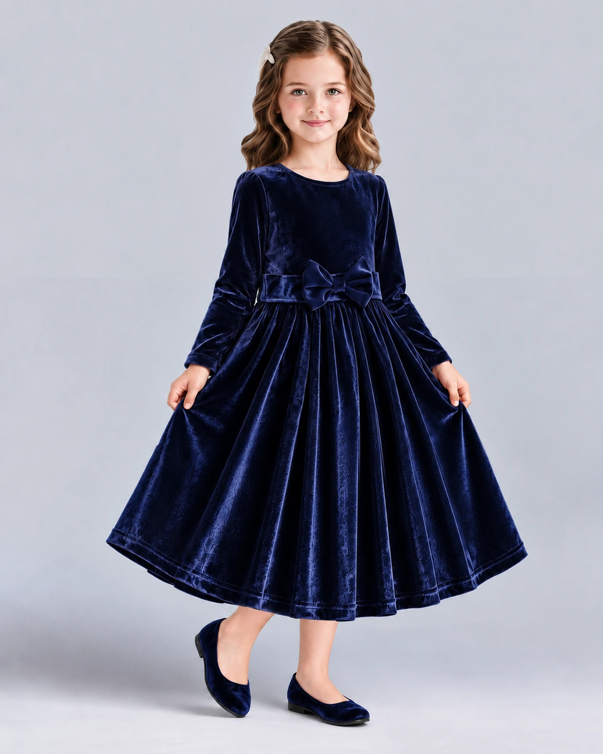 Navy Blue A-line Girls Formal Dresses Front