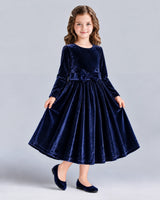 Navy Blue A-line Girls Formal Dresses Front