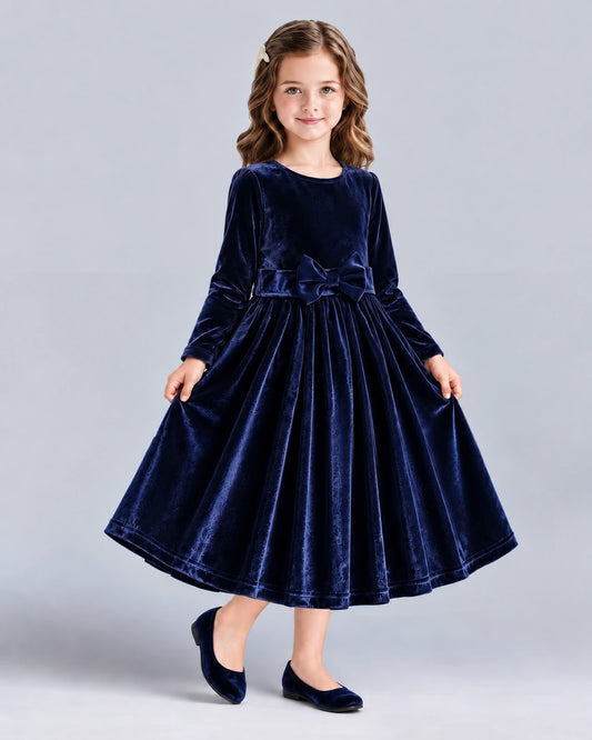 Navy Blue A-line Girls Formal Dresses Front