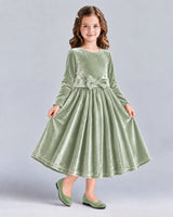 Sage Green A-line Girls Formal Dresses Front