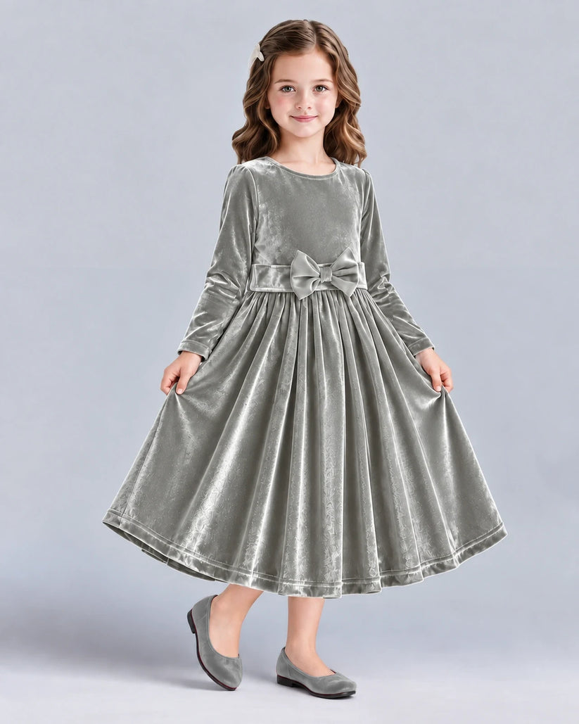 Silver A-line Girls Formal Dresses Front