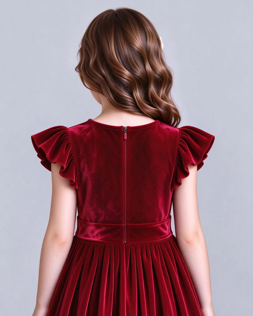 Burgundy A-line Girls Formal Dress Back_Detail