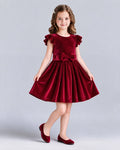 Dideyttawl Velvet Bow Ruffle Dress for Girls Formal Events
