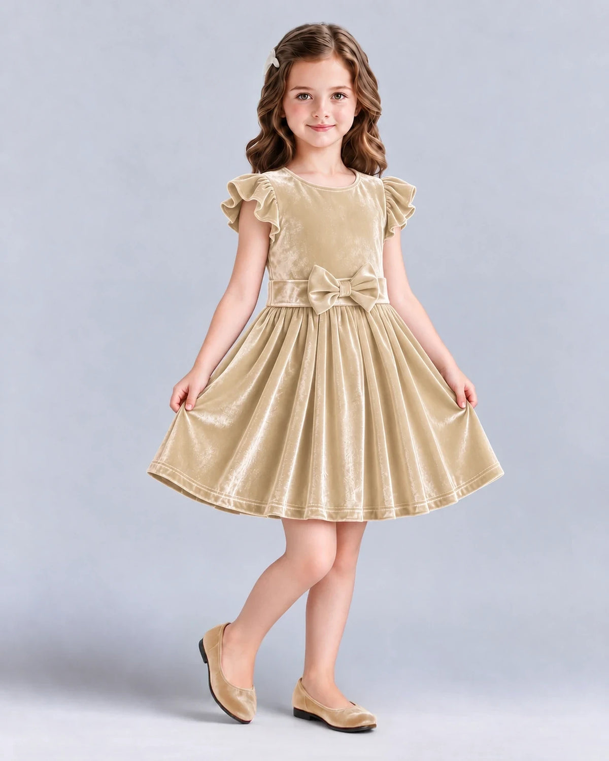 Champagne A-line Girls Formal Dress Front