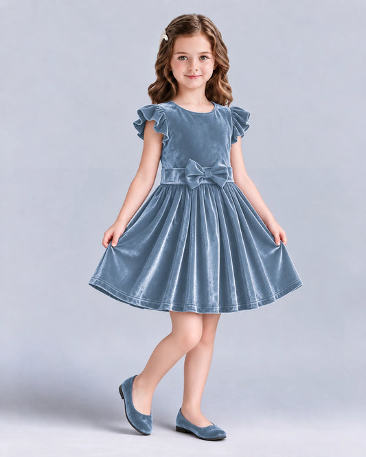 Dusty Blue A-line Girls Formal Dress Front