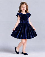 Navy Blue A-line Girls Formal Dress Front