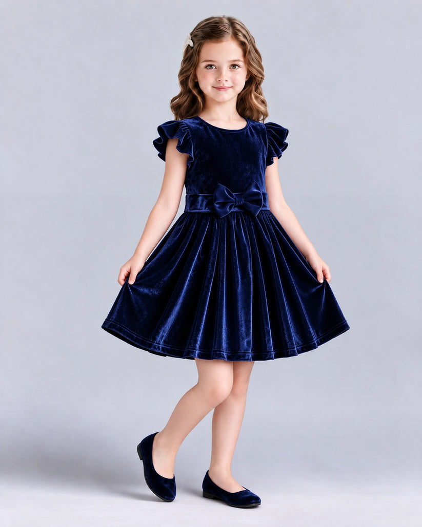 Navy Blue A-line Girls Formal Dress Front