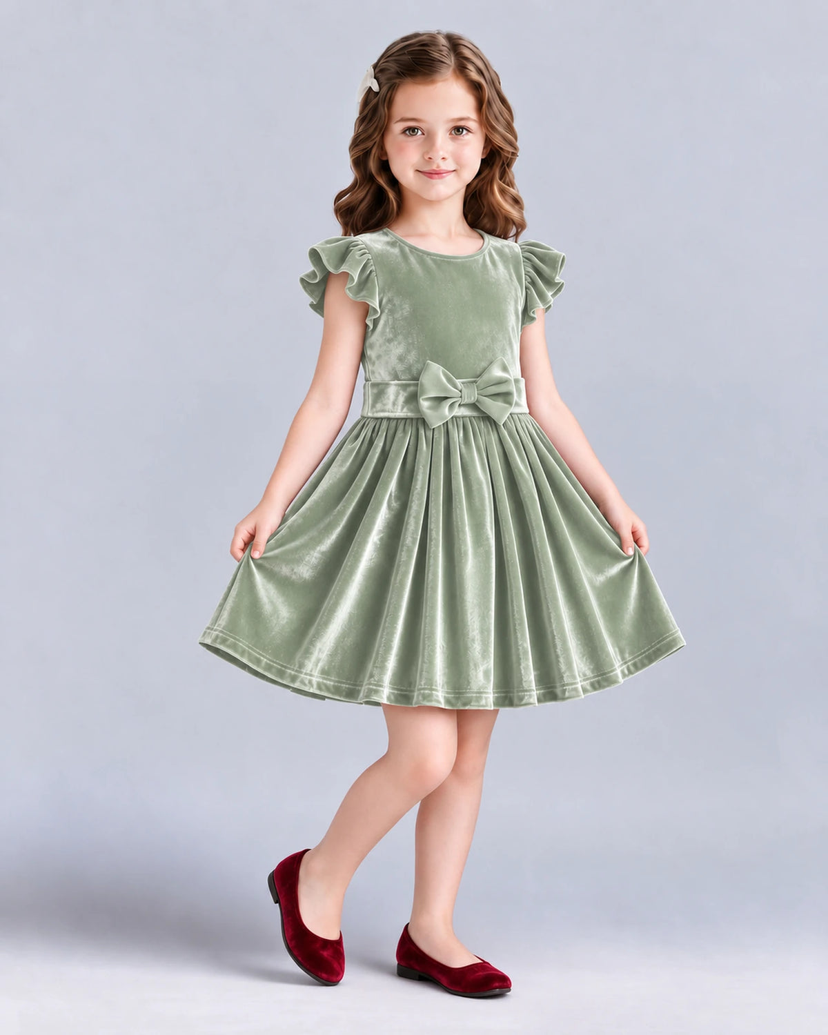 Sage Green A-line Girls Formal Dress Front