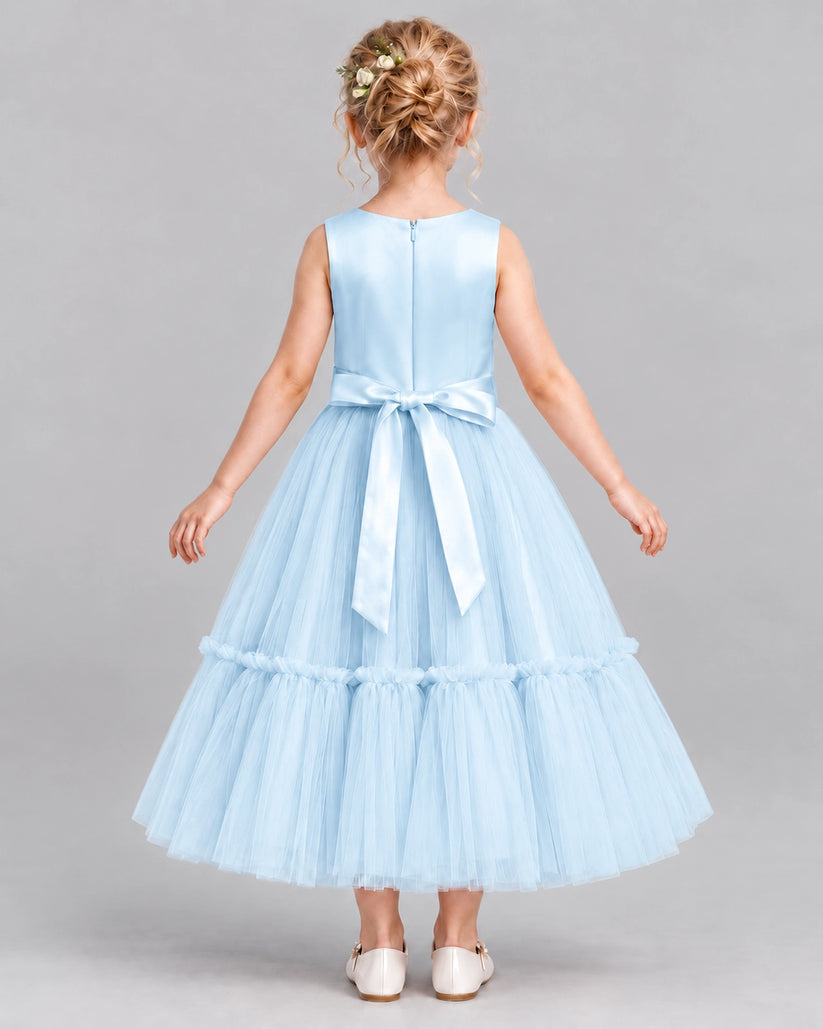 Baby Blue A-line Flower Girl Dresses Back