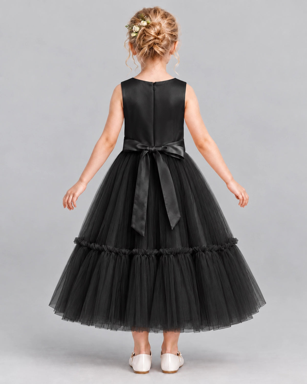 Black A-line Flower Girl Dresses Back