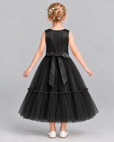 Black A-line Flower Girl Dresses Back