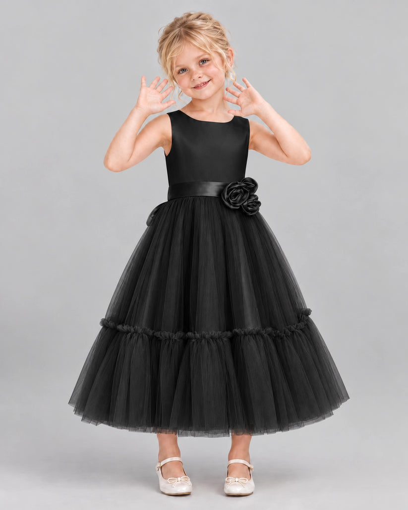 Black A-line Flower Girl Dresses Front