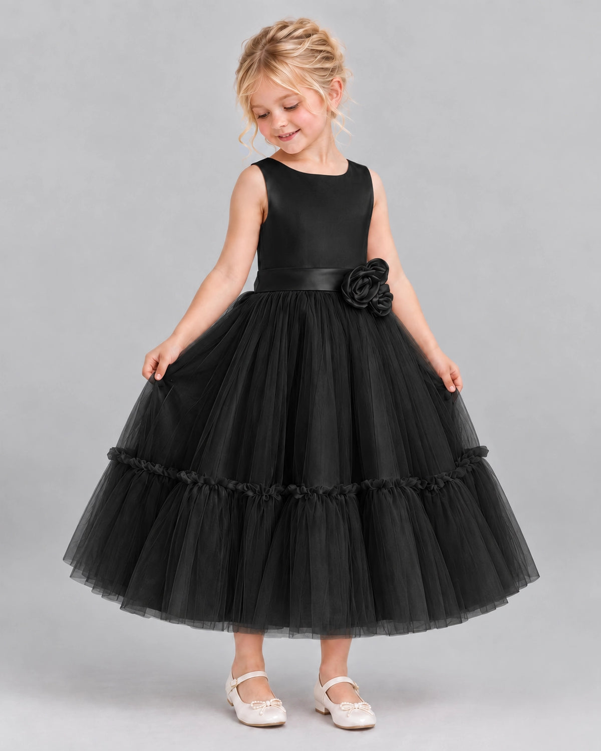 Black A-line Flower Girl Dresses Side