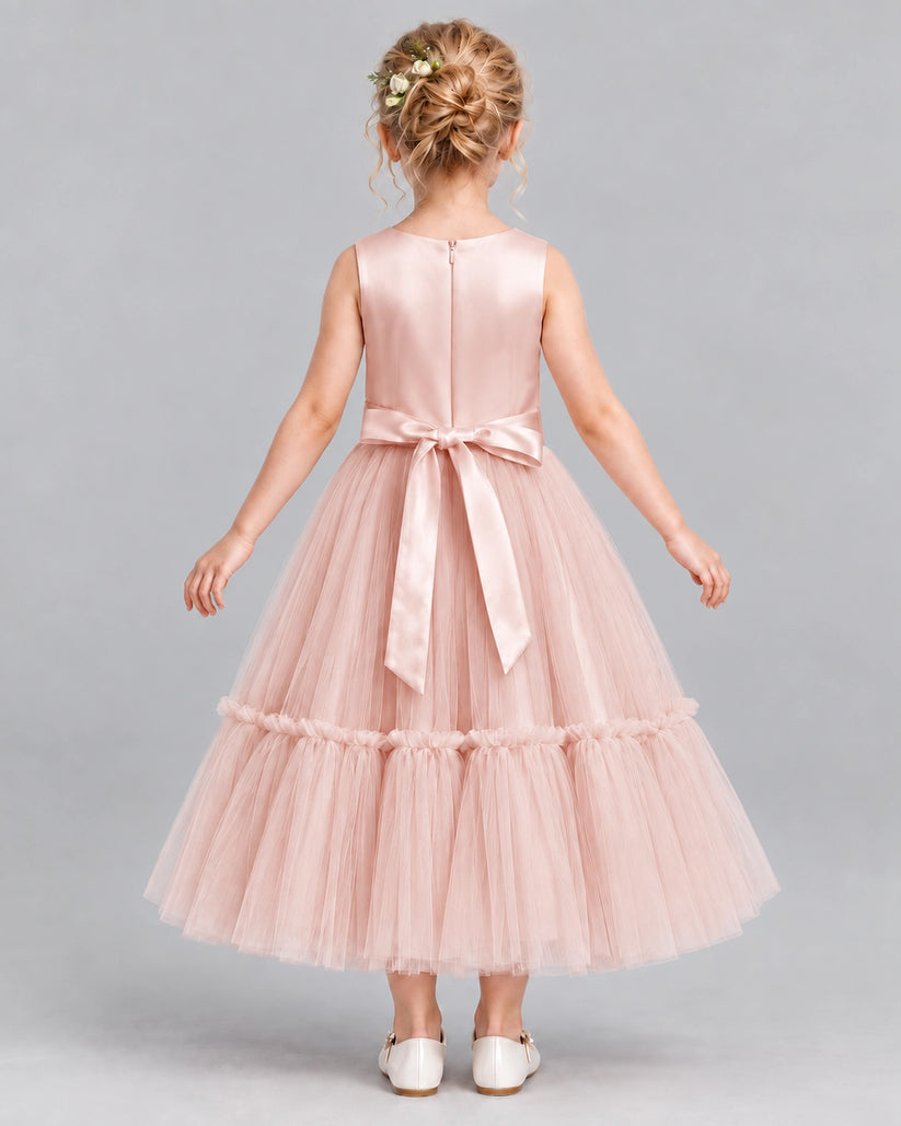 Blush Pink A-line Flower Girl Dresses Back