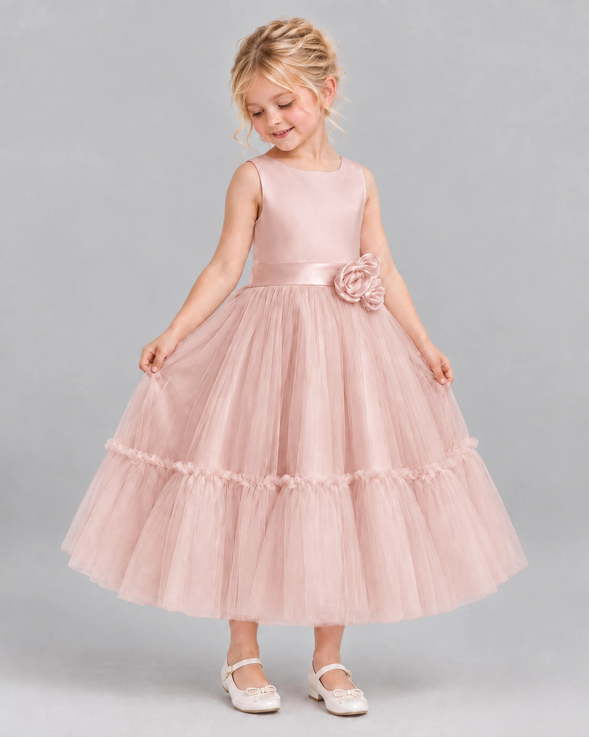 Blush Pink A-line Flower Girl Dresses Side