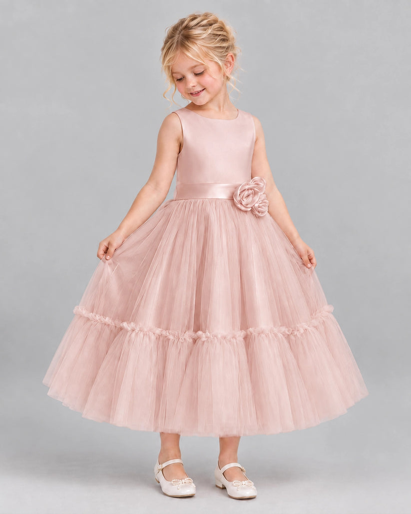 Blush Pink A-line Flower Girl Dresses Side