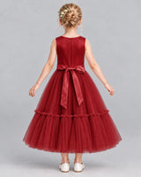 Burgundy A-line Flower Girl Dresses Back