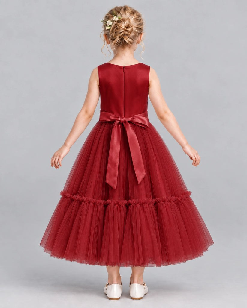 Burgundy A-line Flower Girl Dresses Back