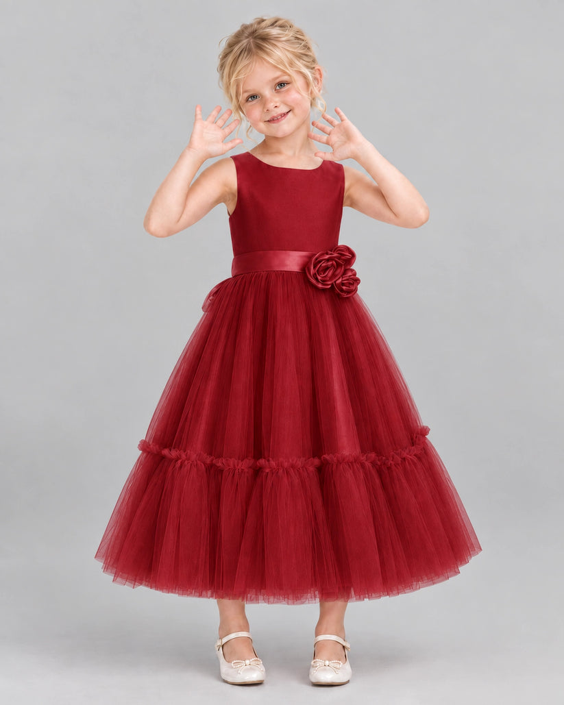 Burgundy A-line Flower Girl Dresses Front