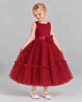 Burgundy A-line Flower Girl Dresses Side