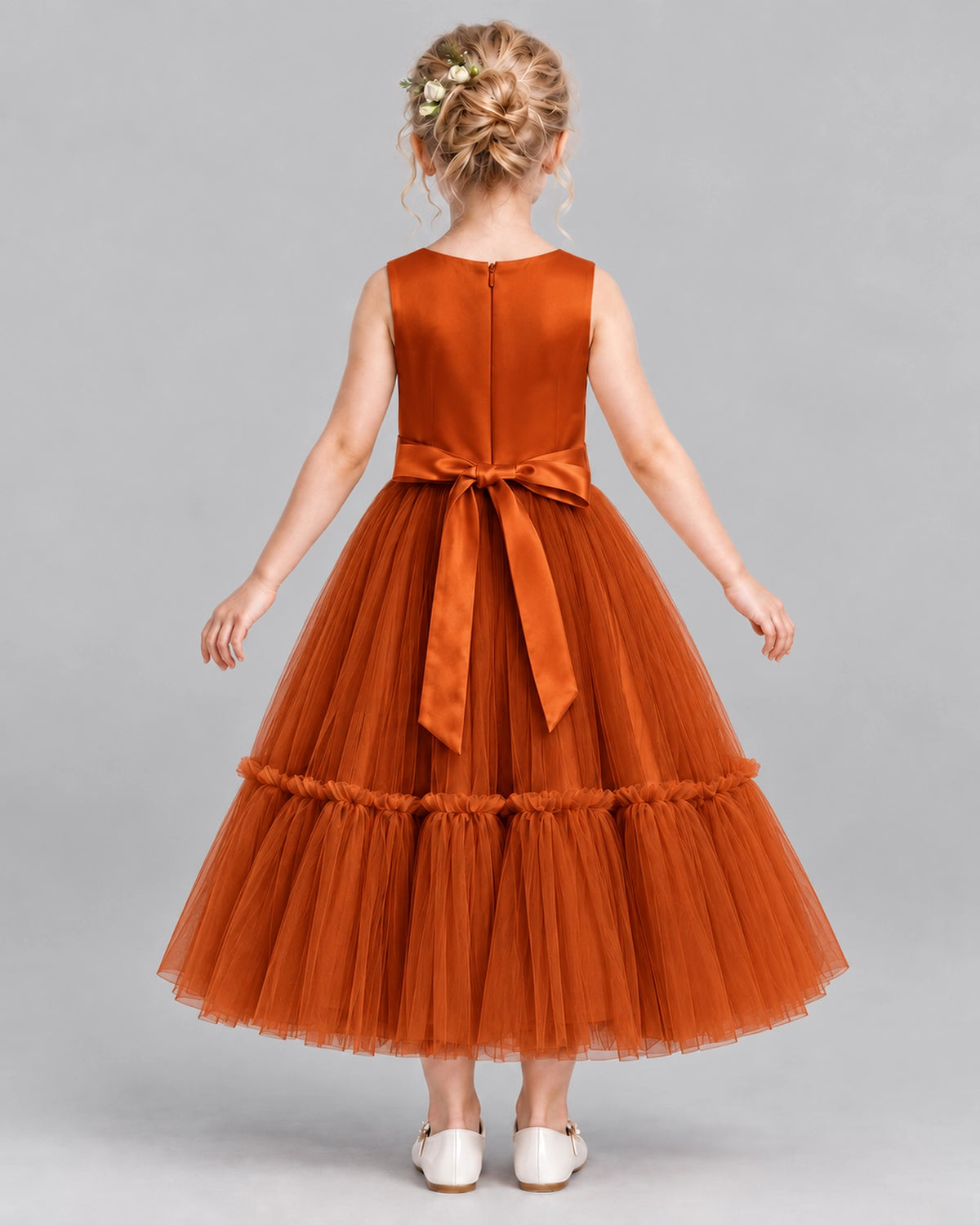 Burnt Orange A-line Flower Girl Dresses Back