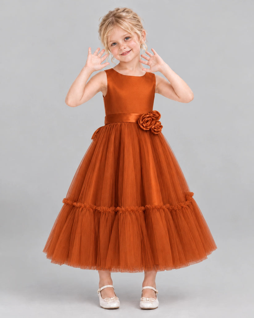Burnt Orange A-line Flower Girl Dresses Front