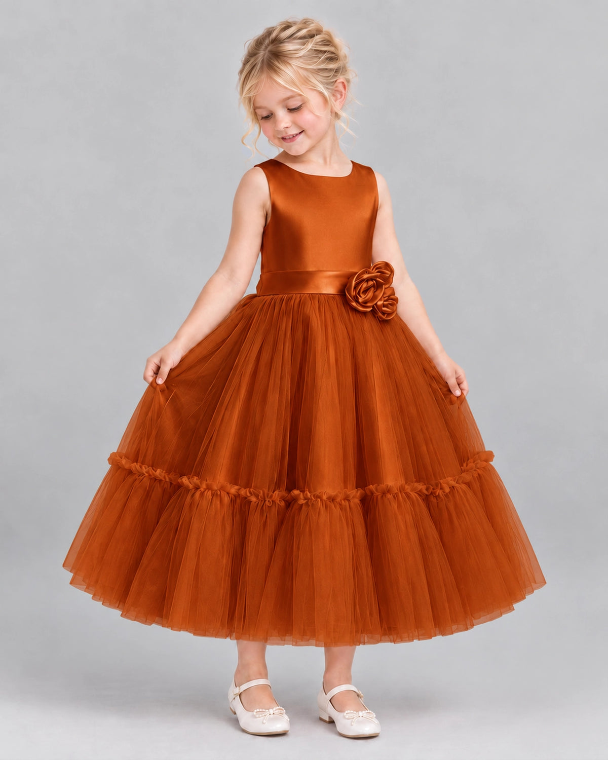 Burnt Orange A-line Flower Girl Dresses Side