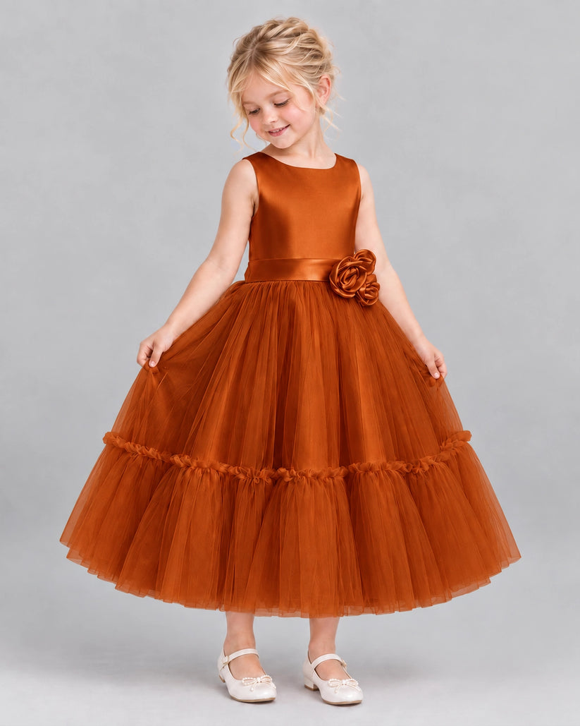Burnt Orange A-line Flower Girl Dresses Side