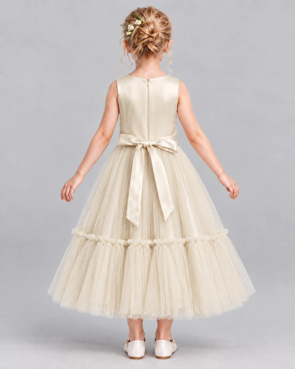 Champagne A-line Flower Girl Dresses Back