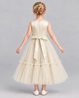 Champagne A-line Flower Girl Dresses Back