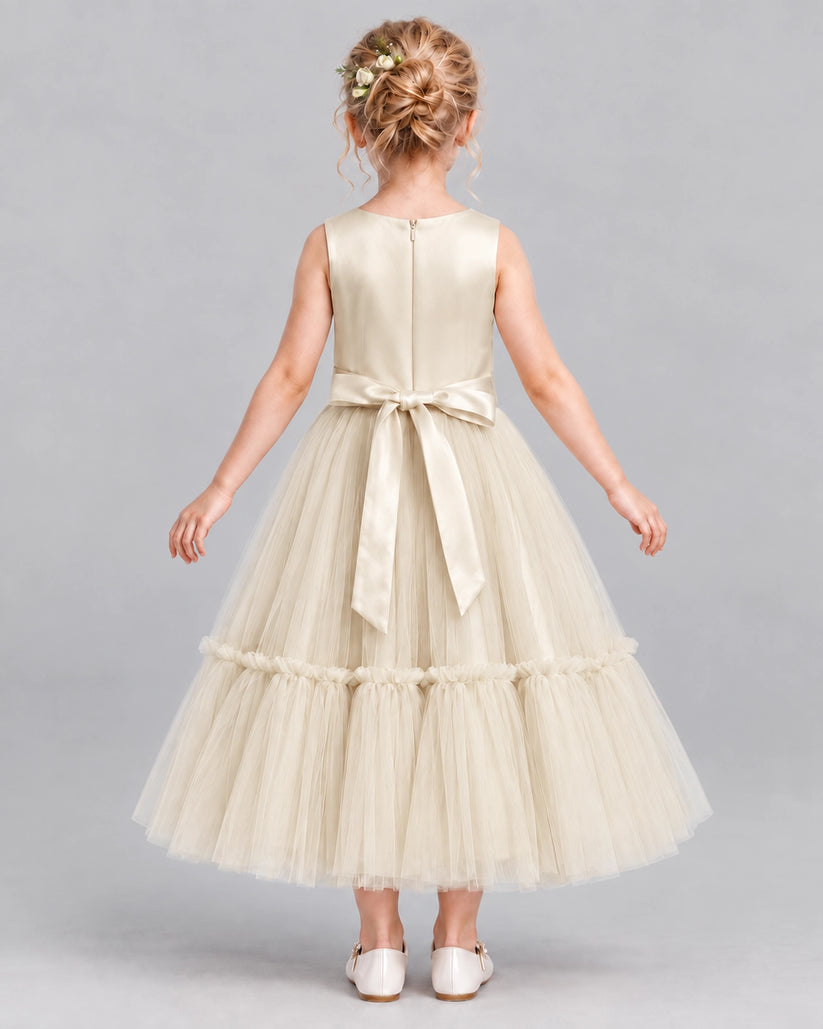 Champagne A-line Flower Girl Dresses Back