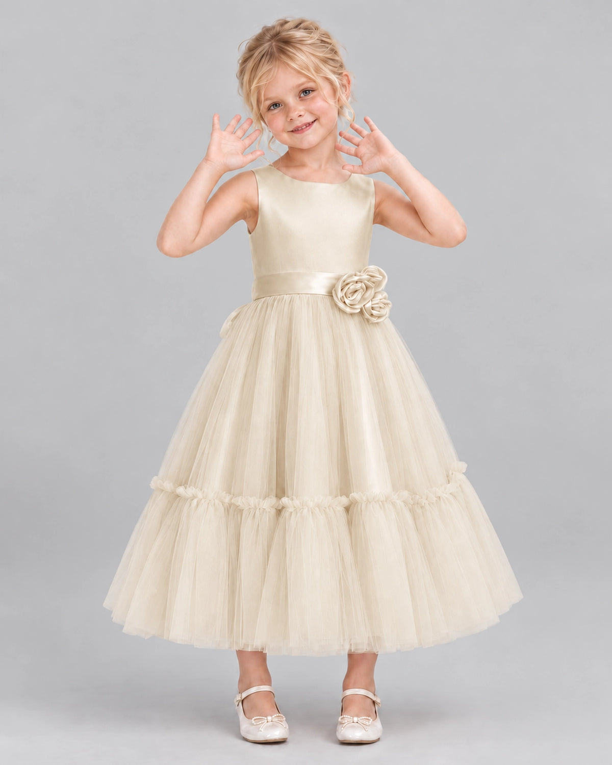 Champagne A-line Flower Girl Dresses Front