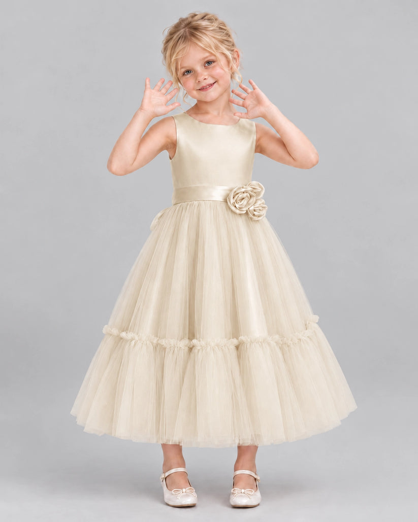 Champagne A-line Flower Girl Dresses Front