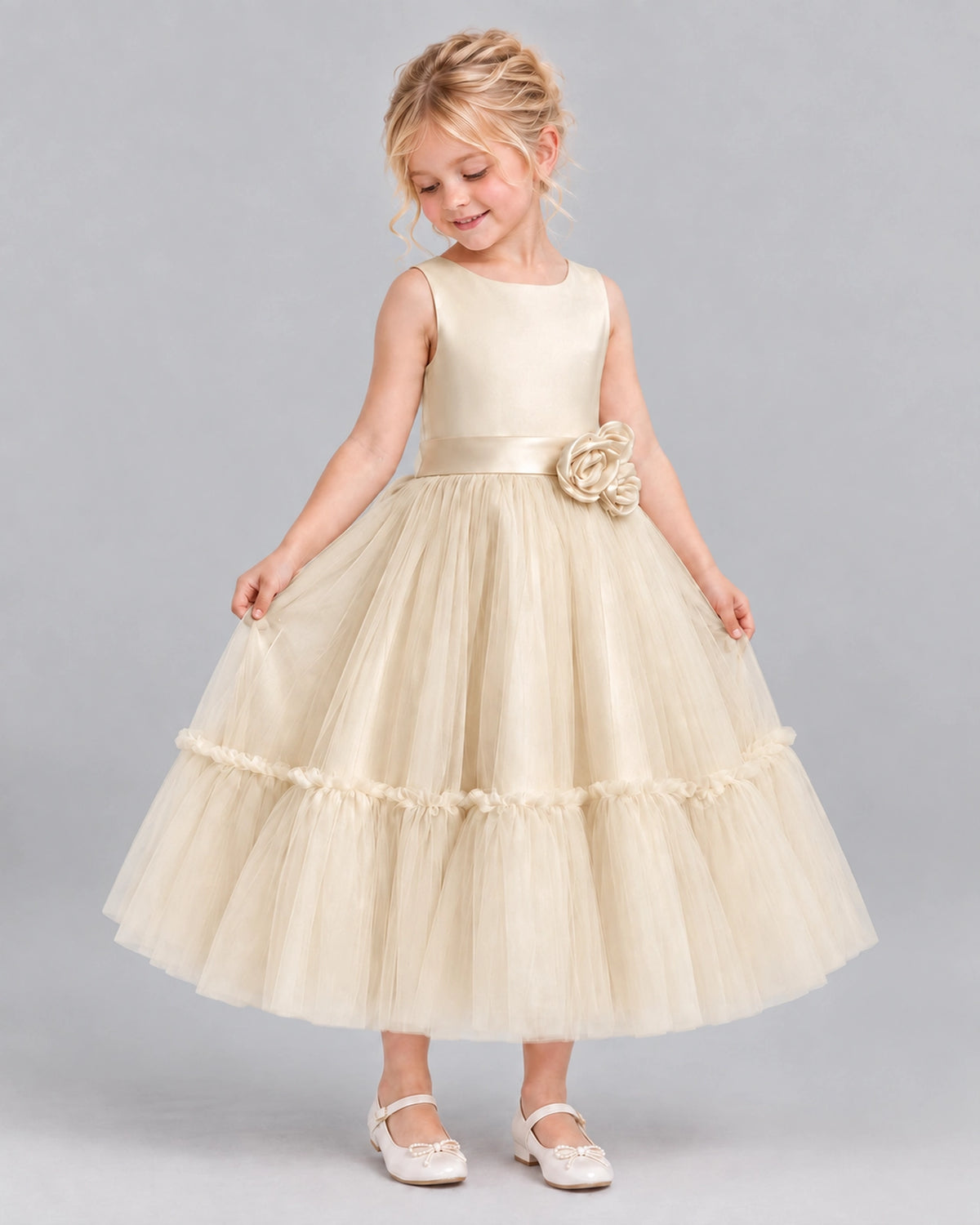 Champagne A-line Flower Girl Dresses Side