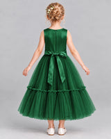Dark Green A-line Flower Girl Dresses Back