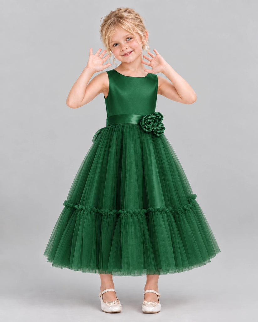 Dark Green A-line Flower Girl Dresses Front
