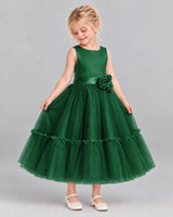 Dark Green A-line Flower Girl Dresses Side