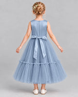 Dusty Blue A-line Flower Girl Dresses Back