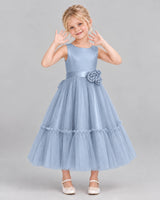 Dusty Blue A-line Flower Girl Dresses Front