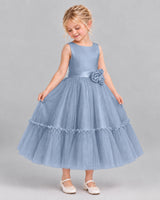 Dusty Blue A-line Flower Girl Dresses Side