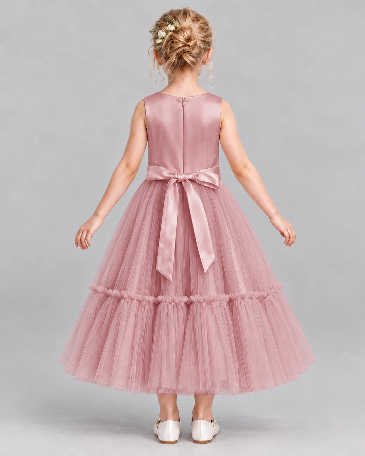 Blush Pink A-line Flower Girl Dresses Back